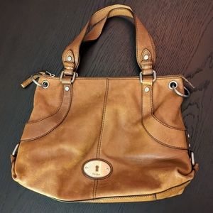Fossil leather handbag vintage camel colored leather